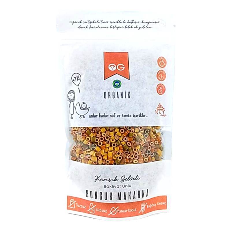 Organik Karışık Sebzeli Bakliyat Unlu Boncuk Makarna 200 GR +6 Ay